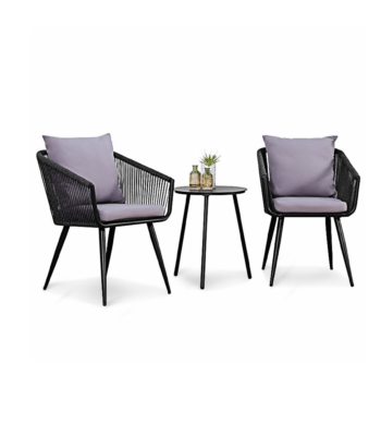 Boender Outdoor 3-delige bistroset in antraciet aluminium met ropes en grijze kussens