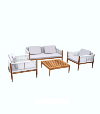 Boender Outdoor Jakarta loungeset 4-delig met wit rope en houten tafel