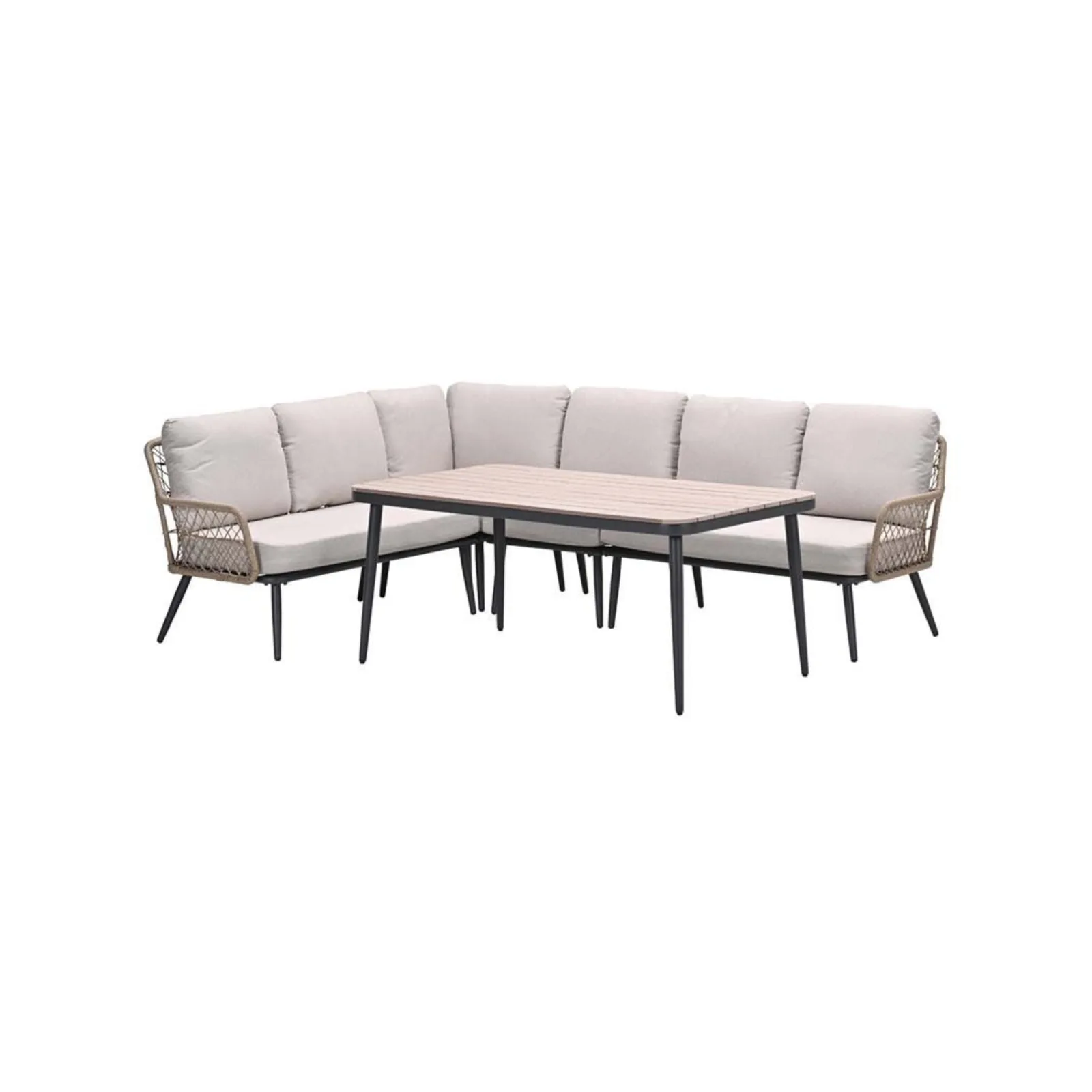 Allasio lounge-dining hoekset - 5-delig - carbon black rope natural PE - desert sand - Vironwood