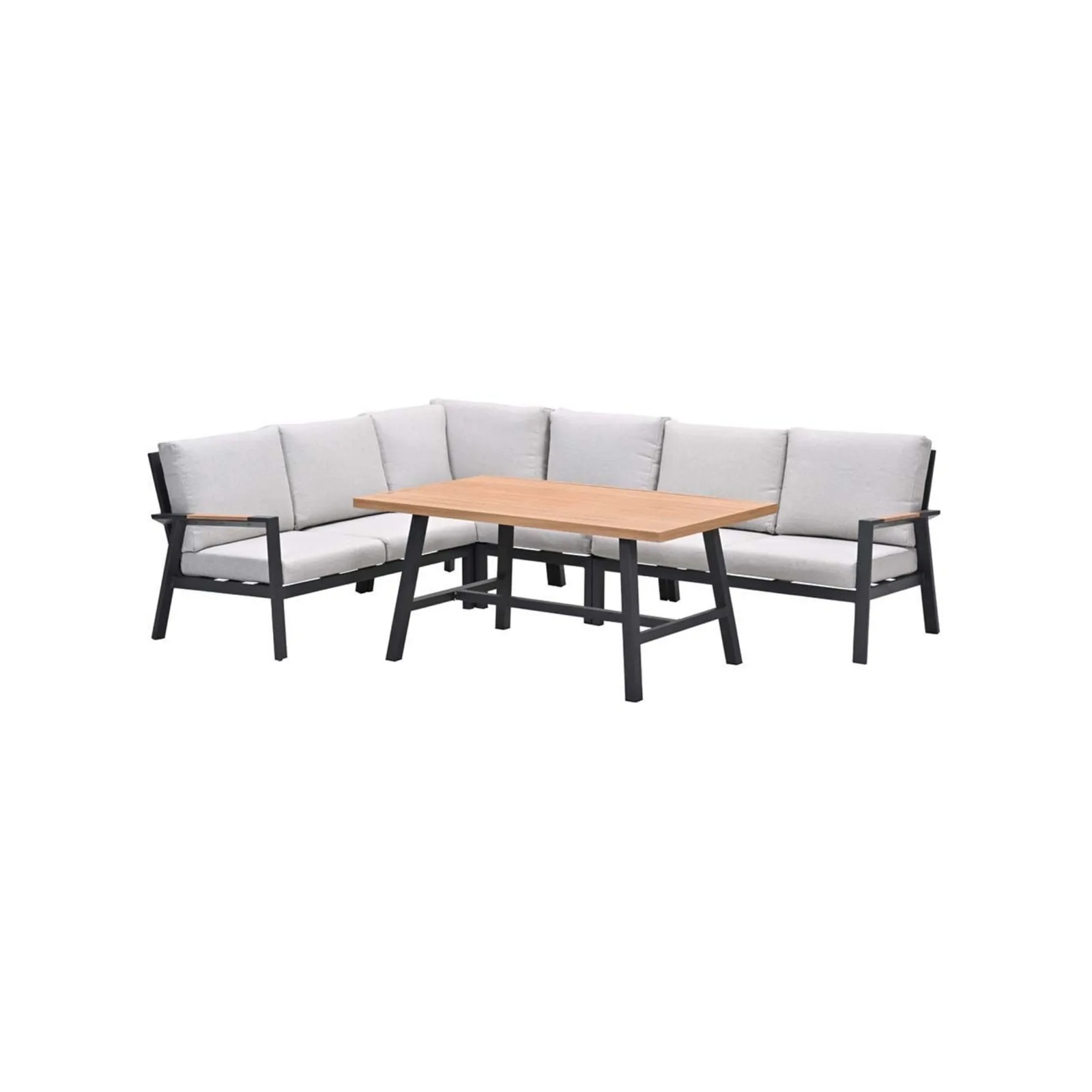 Elati lounge-dining hoekset - 5-delig - carbon black - valley sand - light teaklook
