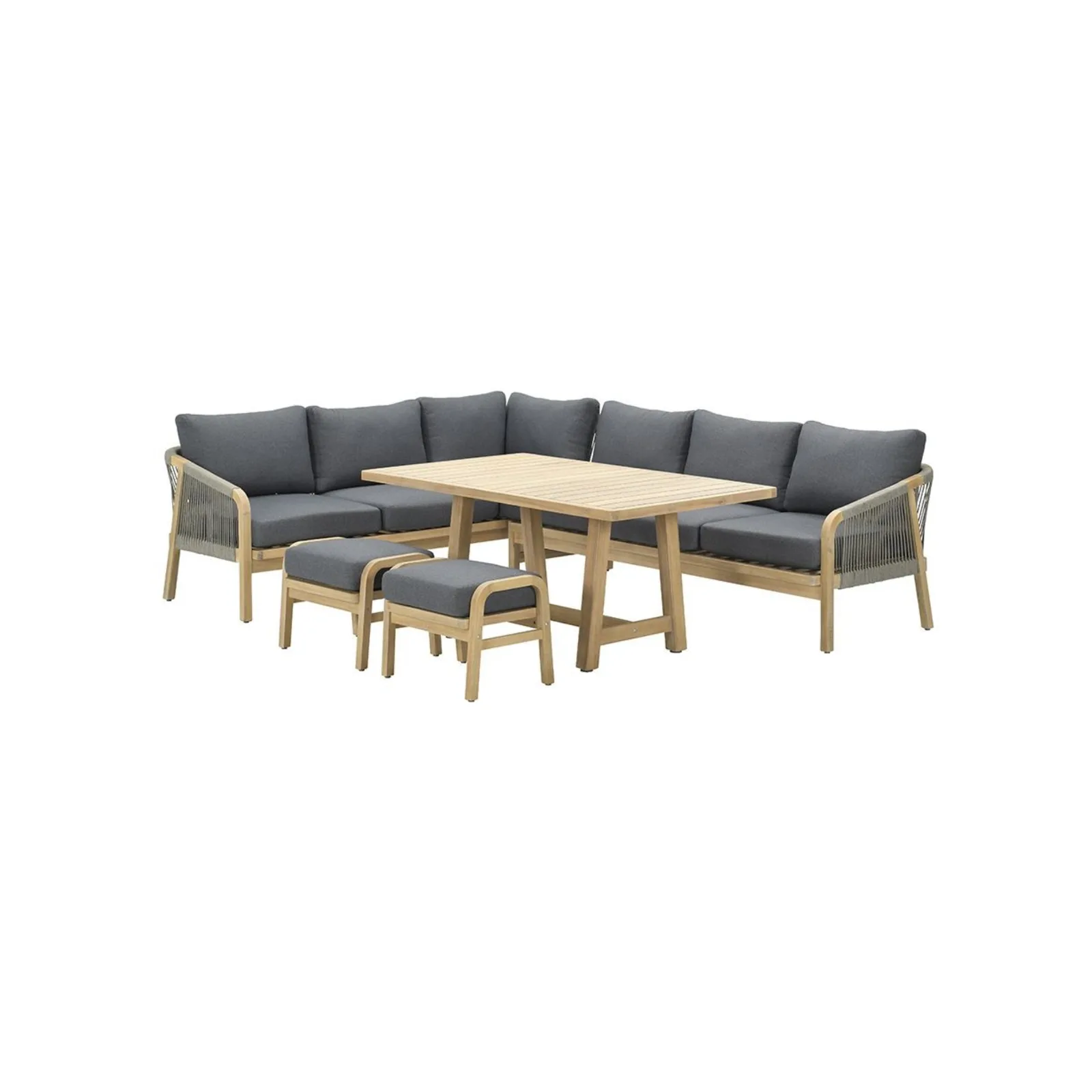 Garden Impressions Santos lounge diningset - 5-delig - links acacia white wash - rope dark grey - mystic grey